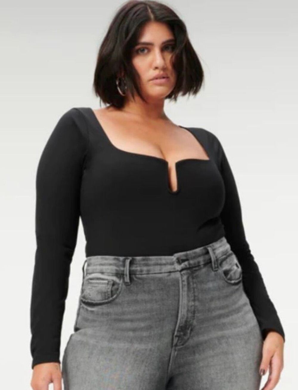 Good American Notch Long-Sleeve Bodysuit Black Size 3